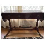 BRASS CLAW FOOT DROP SIDE ENTRY TABLE, 39X14, 2