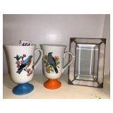 STAINED GLASS FRAMED MIRROR, PAIR OF MADE IN