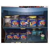 PLANTERS CONTAINERS FILLED WITH NUTS AND BOLTS,