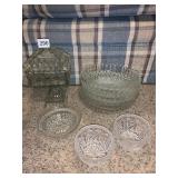 LIDDED WEDDING BOX, MATCHING GLASS SERVING PIECES