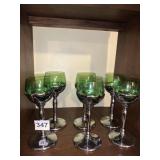 FARBER BROS SET OF 6 GREEN GLASS WITH CHROME STEM