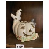 LENOX PUMPKIN AND BLACK CAT CANDLE HOLDER