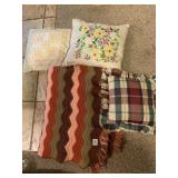 NEEDLEPOINT PILLOWS, HAND MADE AFGHAN