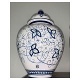 BLUE AND WHITE FLOWER MOTIF BISCUIT JAR