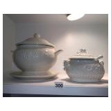 EMBOSSED STONEWARE SOUP TUREEN AND GRAVY TUREEN