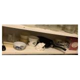 POTPOURRI CROCK, SKILLETS, GLASS CREAMER, FROG