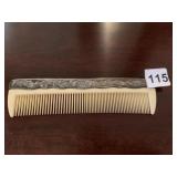 COMB WITH BONE TEETH AND SILVER PLATE HANDLE
