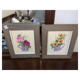 FRAMED NEEDLEPOINT FLOWER ARRANGEMENT