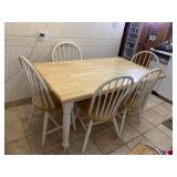PINE AND WHITE KITCHEN TABLE WITH 6 MATCHING