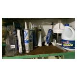 GLASS DECANTER WITH STOPPER, CAULK, BLEACH