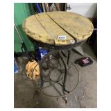 IRON BASE WOOD SEAT SWIVEL STOOL