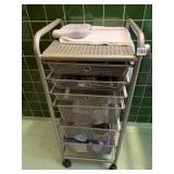 ROLLING ORGANIZING CART WITH BANDAGES, SOAP