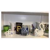 BIRD FIGURINES, SWAN PLANTER, POTTERY CANDLE