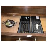 NEW SET OF 8 STEAK KNIVES, CHROME SUGAR BOWL