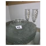 GLASS DISHES WITH ROSE MOTIF