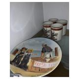 KNOWLES COLLECTORS PLATE, 4 ASIAN TEACUPS WITH