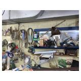 BLUE FRAMED BEVELED MIRROR WITH SHELF, PAINTING