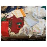 EMBROIDERED TABLECLOTH, CHRISTMAS LINENS, ETC.