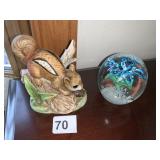 GLASS PAPERWEIGHT AND CHIPMUNK FIGURINE