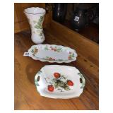 STRAWBERRY THEME VASE AND SERVING PIECES