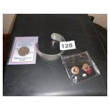 PEWTER BRACELET CUFF, COPPER EARRINGS, TOKEN OF