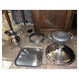 CHAFFING DISHES, PLATTERS, FOOTED WATER PITCHER