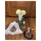 BELL CHRISTMAS PLATE, FOX FIGURINE, ANDREA SADEK