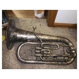 FRANK HOLTON ANTIQUE UPRIGHT TUBA, SATIN SILVER