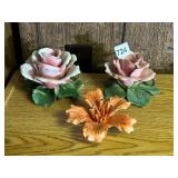 PORCELAIN ROSES AND TIGER LILLY, MINOR CHIPS