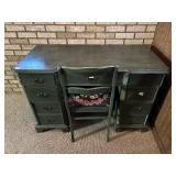 GREEN STAIN KNEE HOLE DESK WITH MATCHING