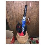 GOLF UMBRELLAS, WOVEN WICKER URN SHAPED FLOOR