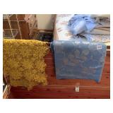 GOLD CROCHETED DOILY TABLECLOTH AND BLUE