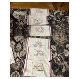 6 EMBROIDERED DISHWARE THEMED TEA TOWELS