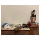 PLASTIC UNCLE SAM BANK, HAMMER, EAR BUDS