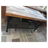 BUTCHER BLOCK POTTING TABLE ON METAL FRAME WITH