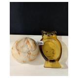 AMBER OWL ASH TRAY AND INDIAN POT