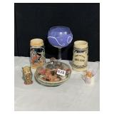 2 STEINS HAND PAINTED GLASS