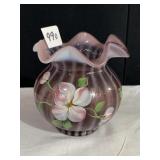 S. HOPKINS HAND PAINTED FENTON VASE