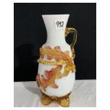 CASED ART GLASS VASE W/ LEAVE OVERLAY WRAP GROUND