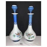 TWO HAND PAINTED BOTTLES W/ STOPPERS
