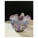 HAND PAINTED AND SIGNED FENTON "PANSIES" 6.5" DIA