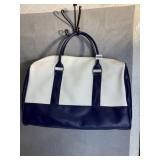LARGE NAVY AND CREAM OVERNIGHT BAG