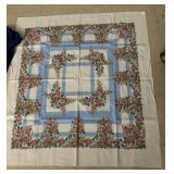 VINTAGE TABLE CLOTH, BLUE TABLE CLOTH, POSTCARD