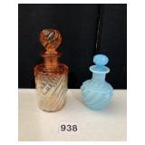 2 BLOWN GLASS PERFUME BOTTLES WITH GROUND GLASS