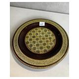 ANTIQUE WOOD PLATE WITH INLAY 12"