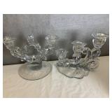 GLASS TAPER CANDLE HOLDERS, 3 ARM AND 2 ARM WITH