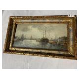 MORETT PAINTED ON BOARD 15" X 9" SAILBOAT SCENE