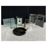 HAND PAINTED ORIENTAL TRAY, PICTURE FRAMES,