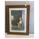 FRAMED PRINT OF GIRL WITH FLOWER BASKET, A