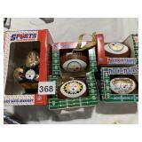 4 FOOTBALL ORNAMENTS GLASS SANTA OB